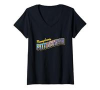 Femme Pennsylvanie Pittsburgh Landmarks Inside Retro Typography T-Shirt avec Col en V