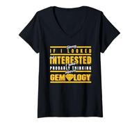 Femme Pensais À La Gemmologie Pas Délit De Fuite Humor T-Shirt avec Col en V