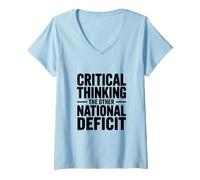 Femme Pensée Critique l'autre déficit National T-Shirt avec Col en V