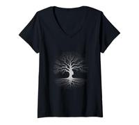 Femme Pensées Arbre Art Tête Humaine Double Signification Pensée Personnes T-Shirt avec Col en V