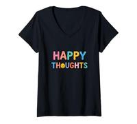 Femme Pensées heureuses pensées positives T-Shirt avec Col en V