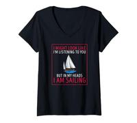 Femme Penser À Naviguer en Prétextant Écouter T-Shirt avec Col en V