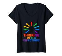 Femme Penser en dix Directions | Neurodivergent Brain Rainbow T-Shirt avec Col en V