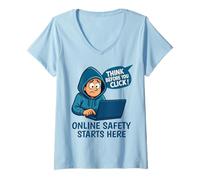 Femme Pensez Avant de cliquer - Sensibilisation à la cybersécurité T-Shirt avec Col en V