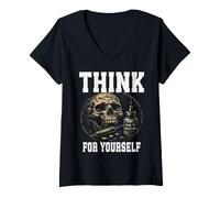 Femme Pensez pour Vous-MÊME Liberté Penseur Libre Démocratie Propagande T-Shirt avec Col en V