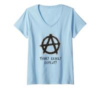 Femme Pensez! Rebel! Répétez!, Punks, Punk-Rock, Anarchie T-Shirt avec Col en V