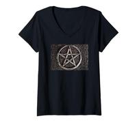 Femme Pentagramme Wicca Esprit sur la Matière Sorcières Ésotérisme T-Shirt avec Col en V