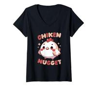 Femme Pépite de Poulet Mignon Dessin animé Animal Gourmand T-Shirt avec Col en V