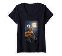 Femme Pépites de Poulet hurlent à la Lune T-Shirt avec Col en V