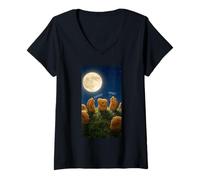 Femme Pépites de Poulet hurlent à la Lune T-Shirt avec Col en V