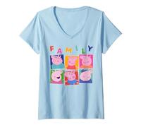 Femme Peppa Pig Family Box Up T-Shirt avec Col en V