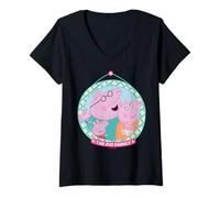 Femme Peppa Pig Family Portrait T-Shirt avec Col en V