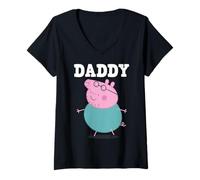 Femme Peppa Pig Father's Day Daddy Bold Text Portrait of Daddy Big T-Shirt avec Col en V