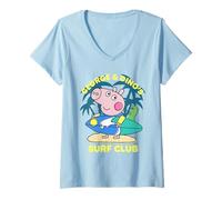 Femme Peppa Pig George and Dino's Surf Club T-Shirt avec Col en V