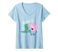 Femme Peppa Pig George Dinosaur Raw Adventure Explorez Le Divertissement Classique T-Shirt avec Col en V