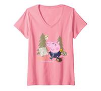 Femme Peppa Pig George Explorer Outdoor Scouts Classic Adventure T-Shirt avec Col en V