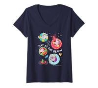 Femme Peppa Pig George Pig Day at The Beach T-Shirt avec Col en V