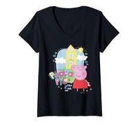 Femme Peppa Pig House T-Shirt avec Col en V