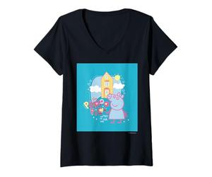 Femme Peppa Pig House T-Shirt avec Col en V