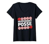 Femme Peppermint Posse Holiday Candy Crew T-Shirt avec Col en V