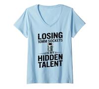 Femme Perdre des Douilles de 10 mm est Mon Gars de mécanicien caché T-Shirt avec Col en V