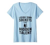 Femme Perdre des Douilles de 10 mm est Mon Gars de mécanicien caché T-Shirt avec Col en V