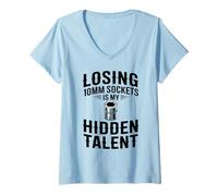 Femme Perdre des Douilles de 10 mm est Mon Talent caché pour mécanicien de Voiture T-Shirt avec Col en V