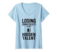 Femme Perdre des Douilles de 10 mm est Mon Talent caché pour mécanicien de Voiture T-Shirt avec Col en V