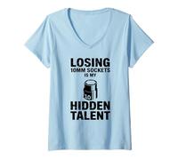 Femme Perdre des Douilles de 10 mm est Mon Talent caché pour mécanicien de Voiture T-Shirt avec Col en V