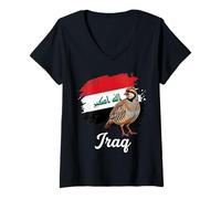 Femme Perdrix Chukar Drapeau Irak National Bird Art T-Shirt avec Col en V