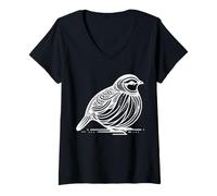 Femme Perdrix Grise Dessin Ornithologue T-Shirt avec Col en V