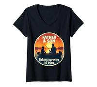 Femme Père et fils Fishing Partners In Crime Dad Fête des pères T-Shirt avec Col en V