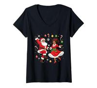 Femme Père Noël Afro-américain Dansant avec Mme Claus pour Noël T-Shirt avec Col en V