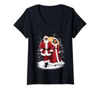 Femme Père Noël Afro-américain Dansant avec Mme Claus pour Noël T-Shirt avec Col en V