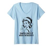Femme Père Noël Amusant Aime Quand Je suis Naughty T-Shirt avec Col en V