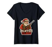 Femme Père Noël Chasseur Joyeux Noël Chasse Homme Femme Festif T-Shirt avec Col en V