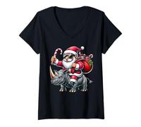 Femme Père Noël chevauchant Un rhinocéros Amusant pour garçons et Filles T-Shirt avec Col en V