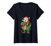 Femme Père Noël Dinosaure trèfle de Noël Merry Xmas garçons Filles T-Shirt avec Col en V