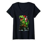 Femme Père Noël Dinosaure trèfle Monstre Camion Merry Xmas garçons Filles T-Shirt avec Col en V