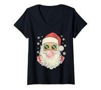 Femme Père Noël en Gomme à Bulles Vintage T-Shirt avec Col en V