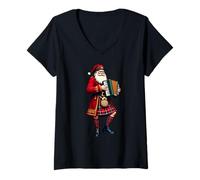 Femme Père Noël en Kilt écossais Traditionnel avec accordéon T-Shirt avec Col en V