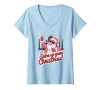 Femme Père Noël Indien Bubble Gum Taj Mahal Noël Noël T-Shirt avec Col en V
