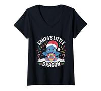 Femme Père Noël Little Dragon - Noël avec de Jolis Dragons T-Shirt avec Col en V
