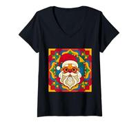 Femme Père Noël Mandala Noël Xmas Noël T-Shirt avec Col en V