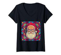 Femme Père Noël Mandala Noël Xmas Noël T-Shirt avec Col en V
