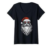 Femme Père Noël, réveillon, fête, Nouvelle année, rétro, Vintage T-Shirt avec Col en V