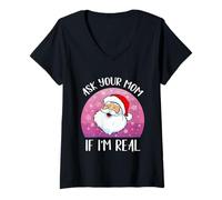 Femme Père Noël Vintage, Demande à ta Maman si Je suis de Vraies Femmes. Filles T-Shirt avec Col en V