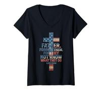 Femme Père, pardonne-Leur, Car Ils ne savent Pas ce qu'ils Font T-Shirt avec Col en V