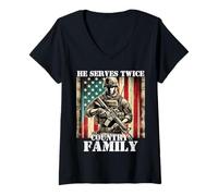 Femme Père, père et père, vétéran militaire, fier de servir son pays et sa famille T-Shirt avec Col en V