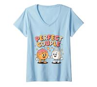 Femme Perfect Couple Donut Et Pailing Milk T-Shirt avec Col en V